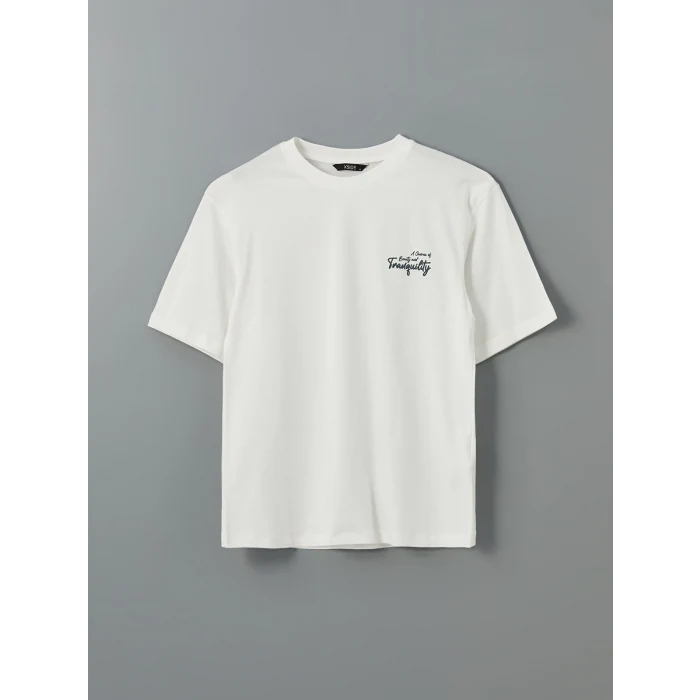 XSIDE Ekru Bisiklet Yaka Baskılı Penye Erkek Tişört