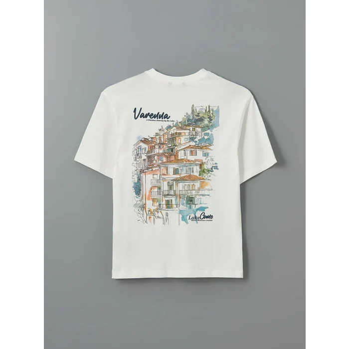 XSIDE Ekru Bisiklet Yaka Baskılı Penye Erkek Tişört