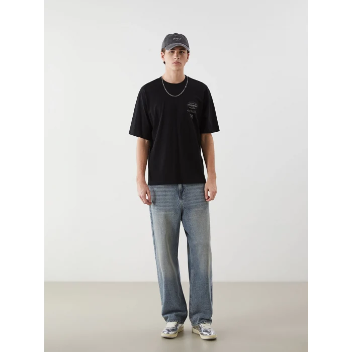 XSIDE Siyah Bisiklet Yaka Baskılı Penye Erkek Tişört