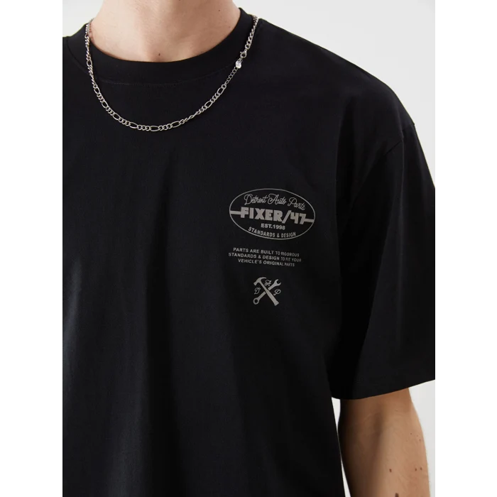 XSIDE Siyah Bisiklet Yaka Baskılı Penye Erkek Tişört