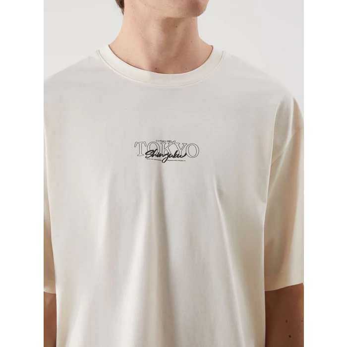 XSIDE Bej Bisiklet Yaka Tokyo Baskılı Erkek Tişört