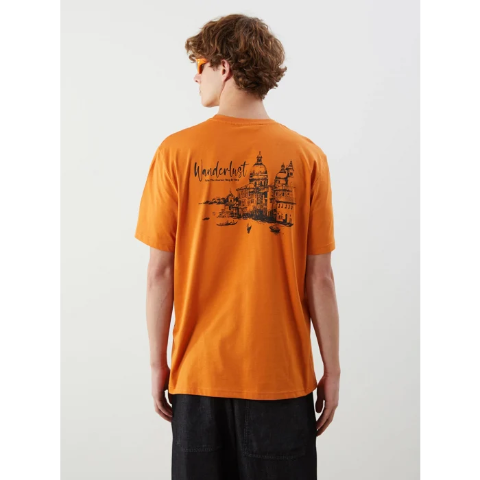 XSIDE Turuncu Bisiklet Yaka Baskılı Penye Erkek Tişört