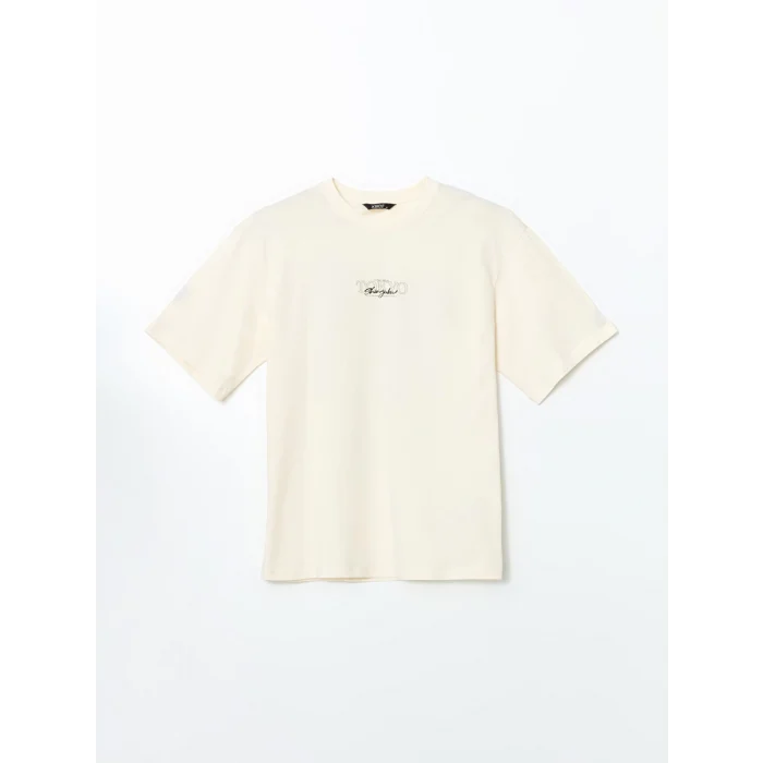 XSIDE Bej Bisiklet Yaka Tokyo Baskılı Erkek Tişört