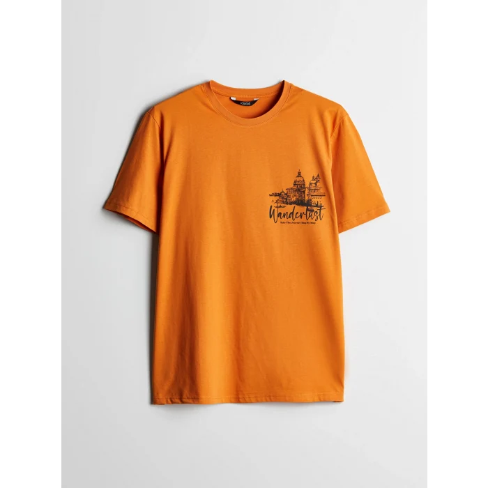 XSIDE Turuncu Bisiklet Yaka Baskılı Penye Erkek Tişört