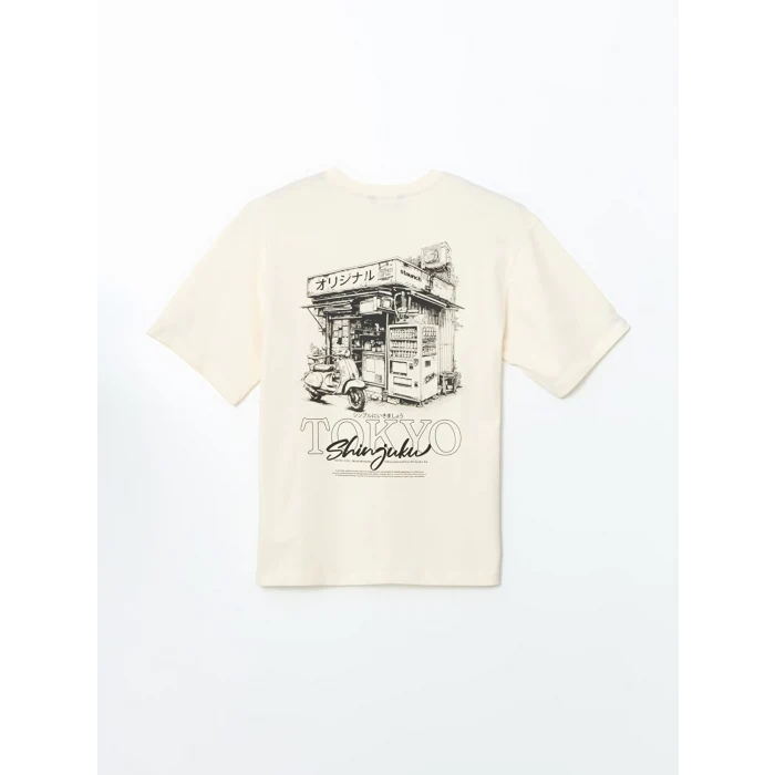 XSIDE Bej Bisiklet Yaka Tokyo Baskılı Erkek Tişört