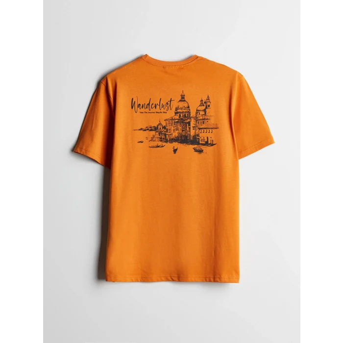 XSIDE Turuncu Bisiklet Yaka Baskılı Penye Erkek Tişört