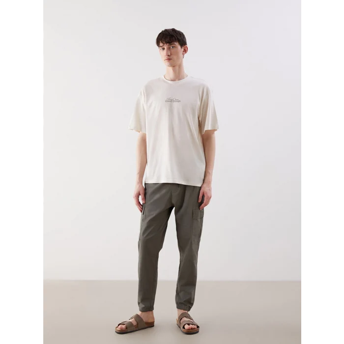 XSIDE Bej Bisiklet Yaka Baskılı Penye Erkek Tişört