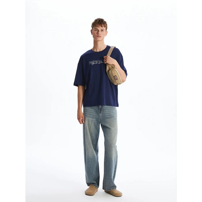 XSIDE Lacivert Bisiklet Yaka New York Baskılı Erkek Tişört