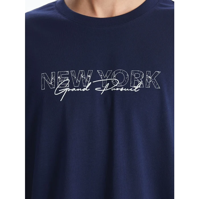 XSIDE Lacivert Bisiklet Yaka New York Baskılı Erkek Tişört