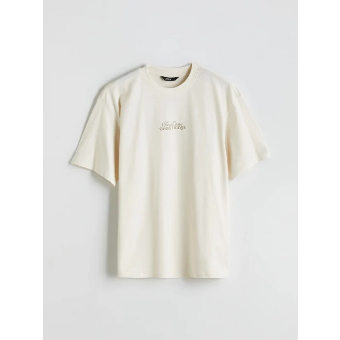 XSIDE Bej Bisiklet Yaka Baskılı Penye Erkek Tişört