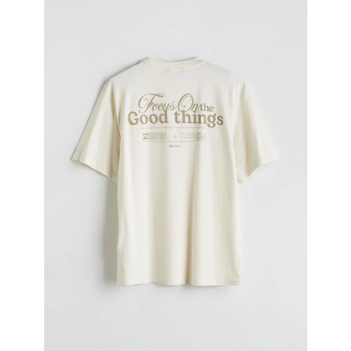 XSIDE Bej Bisiklet Yaka Baskılı Penye Erkek Tişört