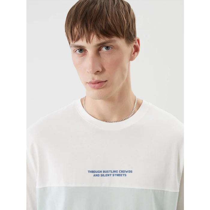 XSIDE Ekru Bisiklet Yaka Baskılı Penye Erkek Tişört