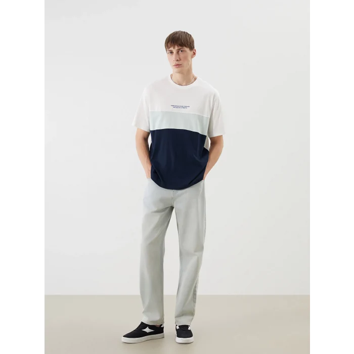 XSIDE Ekru Bisiklet Yaka Baskılı Penye Erkek Tişört