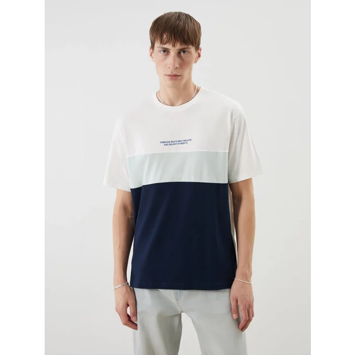 XSIDE Ekru Bisiklet Yaka Baskılı Penye Erkek Tişört