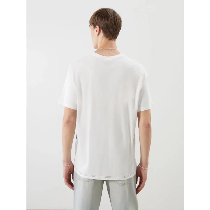 XSIDE Ekru Bisiklet Yaka Baskılı Penye Erkek Tişört