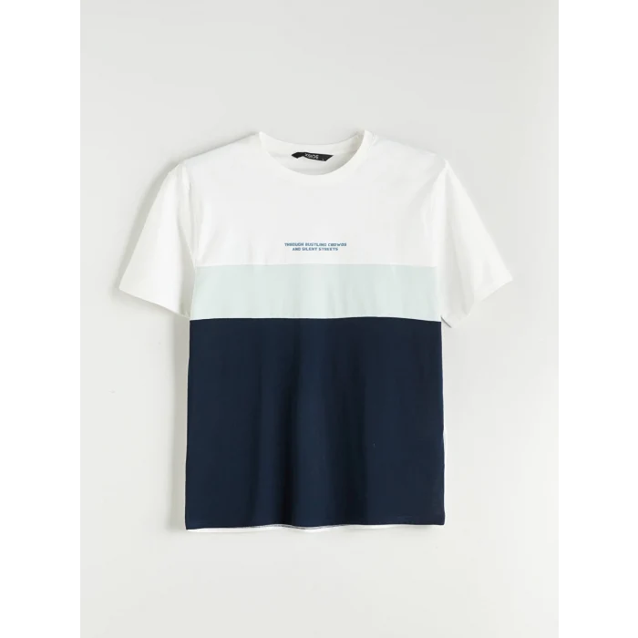 XSIDE Ekru Bisiklet Yaka Baskılı Penye Erkek Tişört