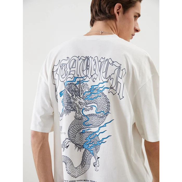 XSIDE Ekru Bisiklet Yaka Baskılı Penye Erkek Tişört