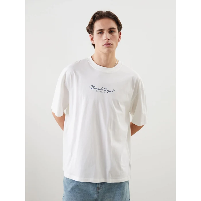 XSIDE Ekru Bisiklet Yaka Baskılı Penye Erkek Tişört