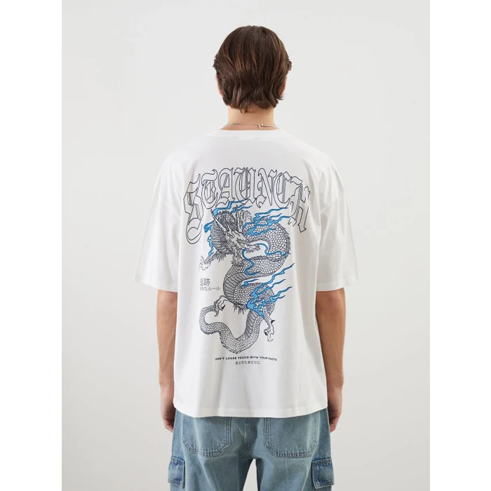 XSIDE Ekru Bisiklet Yaka Baskılı Penye Erkek Tişört