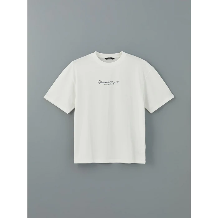 XSIDE Ekru Bisiklet Yaka Baskılı Penye Erkek Tişört