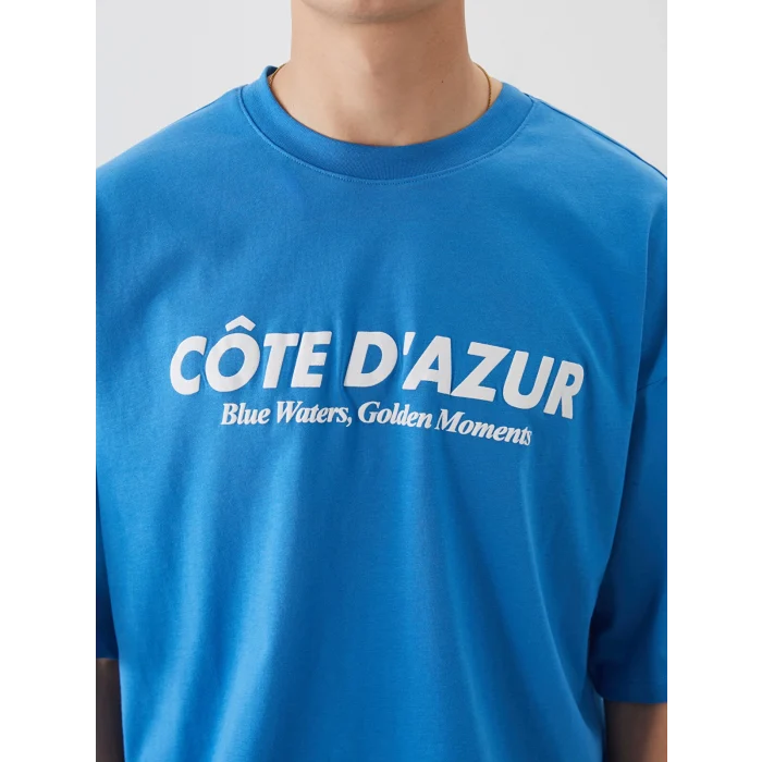 XSIDE Mavi Bisiklet Yaka Baskılı Penye Erkek Tişört