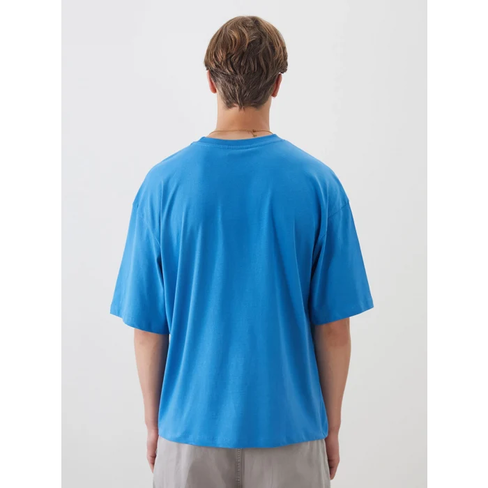 XSIDE Mavi Bisiklet Yaka Baskılı Penye Erkek Tişört