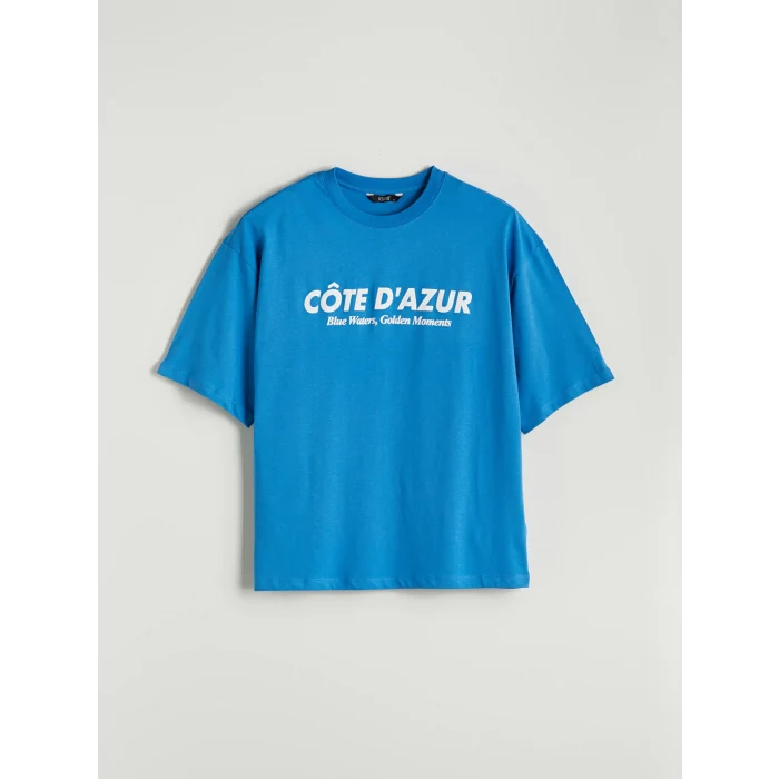 XSIDE Mavi Bisiklet Yaka Baskılı Penye Erkek Tişört