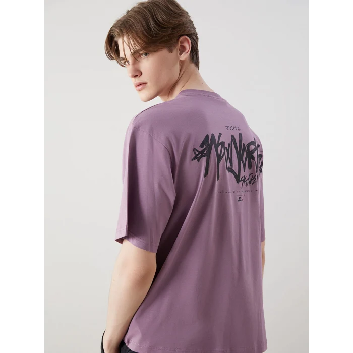 XSIDE Mor Bisiklet Yaka Baskılı Erkek Tişört