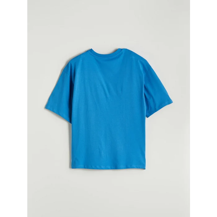 XSIDE Mavi Bisiklet Yaka Baskılı Penye Erkek Tişört