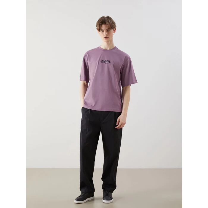 XSIDE Mor Bisiklet Yaka Baskılı Erkek Tişört