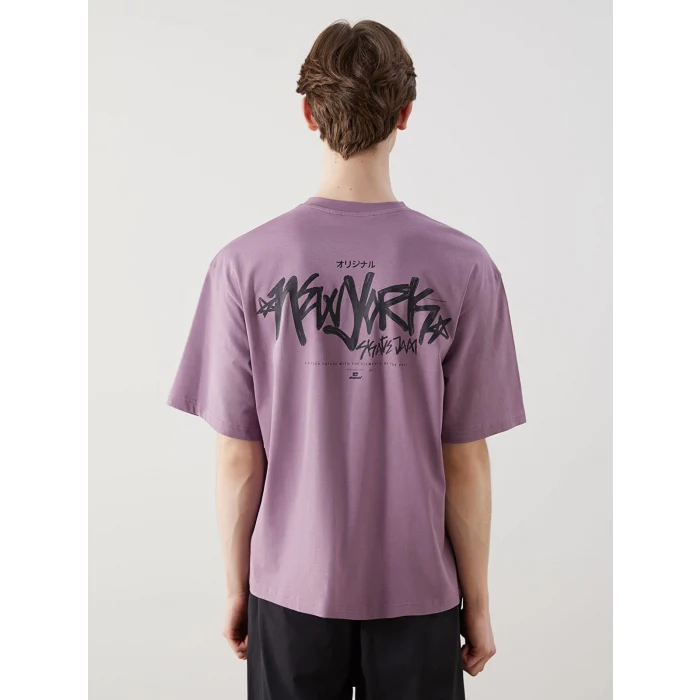 XSIDE Mor Bisiklet Yaka Baskılı Erkek Tişört