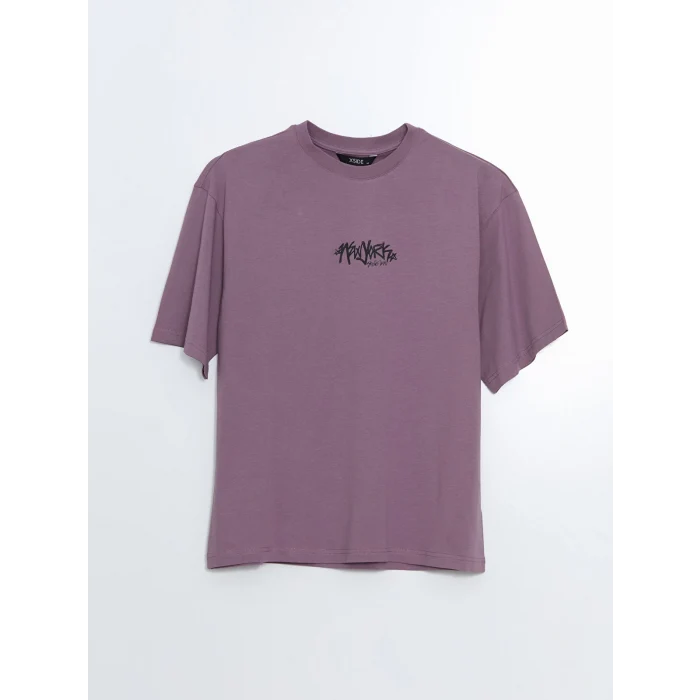 XSIDE Mor Bisiklet Yaka Baskılı Erkek Tişört