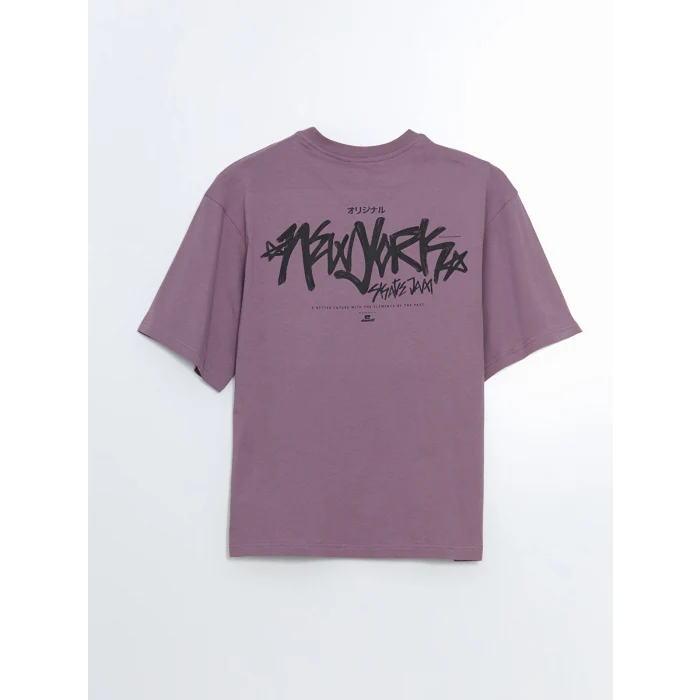 XSIDE Mor Bisiklet Yaka Baskılı Erkek Tişört