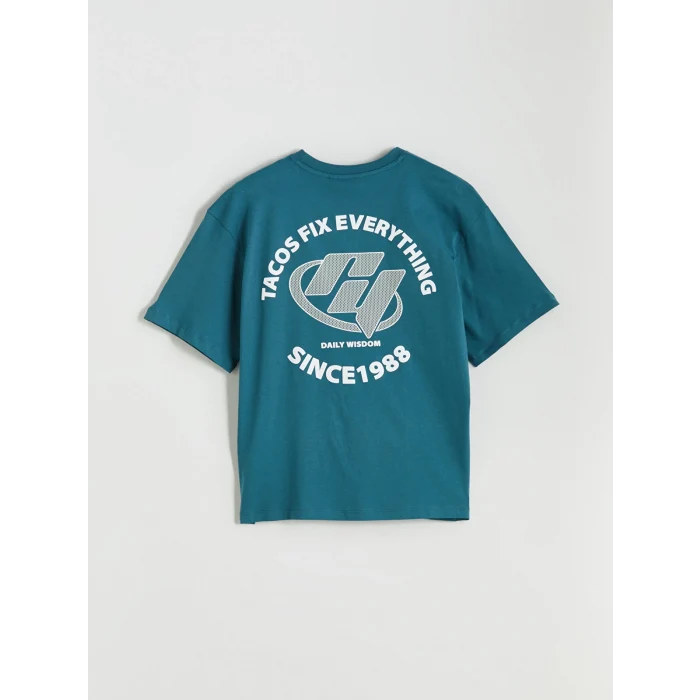 XSIDE Petrol Bisiklet Yaka Baskılı Penye Erkek Tişört