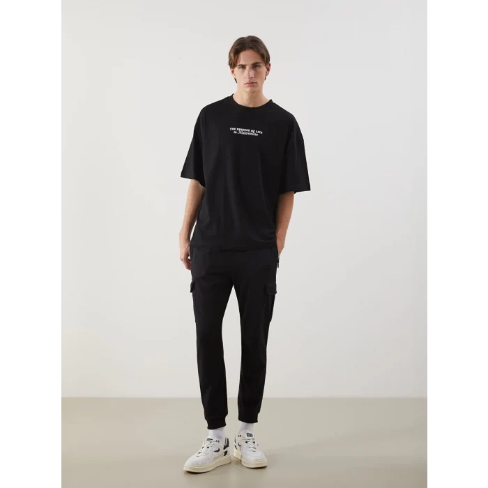 XSIDE Siyah Bisiklet Yaka Baskılı Erkek Tişört