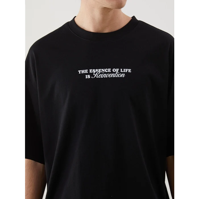 XSIDE Siyah Bisiklet Yaka Baskılı Erkek Tişört