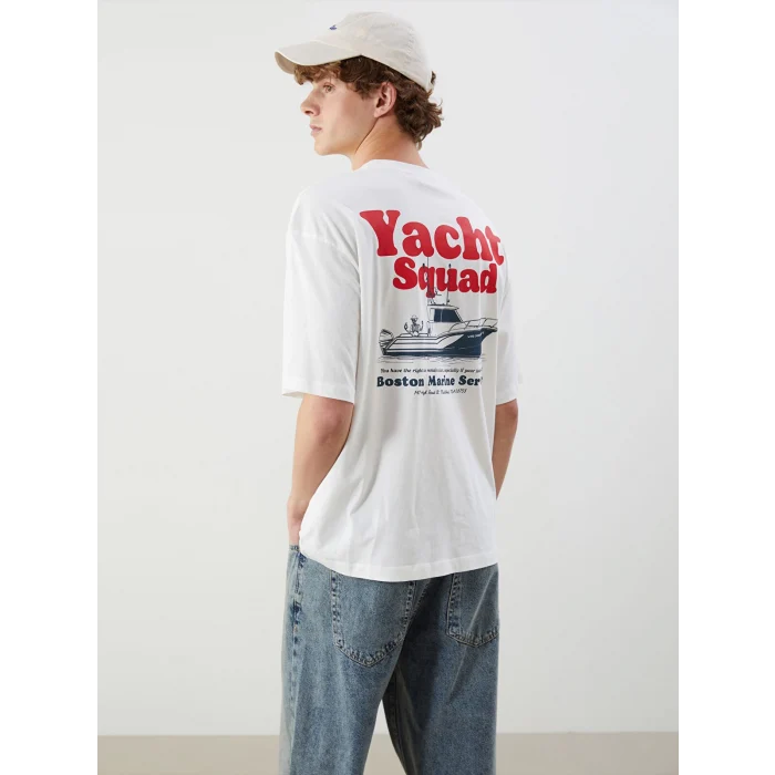 XSIDE Ekru Bisiklet Yaka Baskılı Penye Erkek Tişört