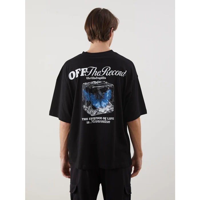 XSIDE Siyah Bisiklet Yaka Baskılı Erkek Tişört