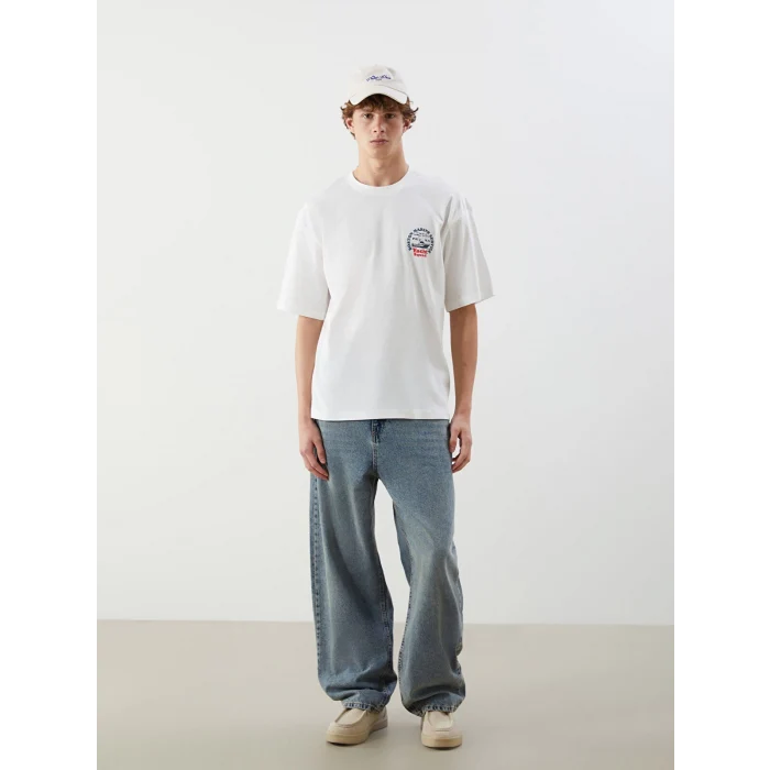 XSIDE Ekru Bisiklet Yaka Baskılı Penye Erkek Tişört