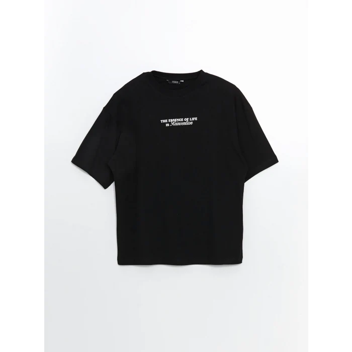 XSIDE Siyah Bisiklet Yaka Baskılı Erkek Tişört