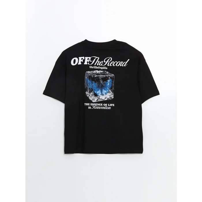 XSIDE Siyah Bisiklet Yaka Baskılı Erkek Tişört