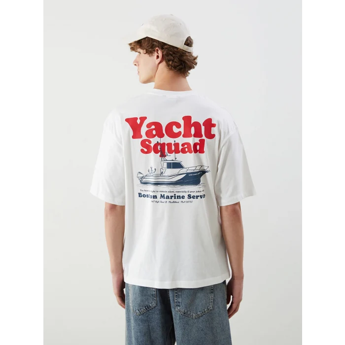 XSIDE Ekru Bisiklet Yaka Baskılı Penye Erkek Tişört