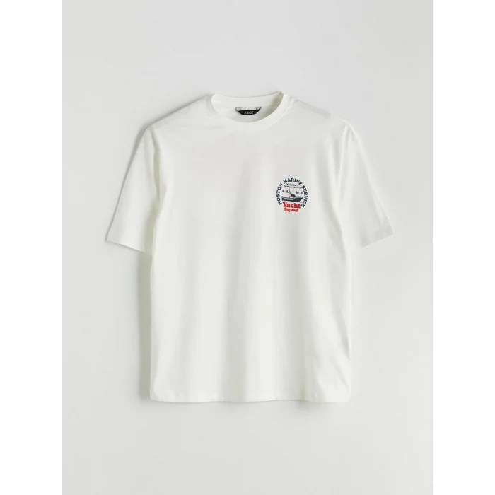 XSIDE Ekru Bisiklet Yaka Baskılı Penye Erkek Tişört