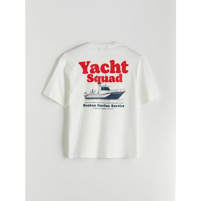 XSIDE Ekru Bisiklet Yaka Baskılı Penye Erkek Tişört