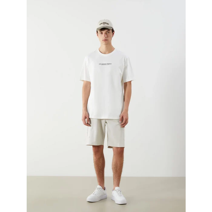 XSIDE Ekru Bisiklet Yaka Baskılı Penye Erkek Tişört