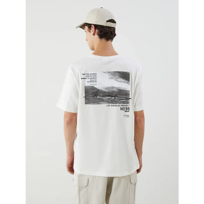 XSIDE Ekru Bisiklet Yaka Baskılı Penye Erkek Tişört