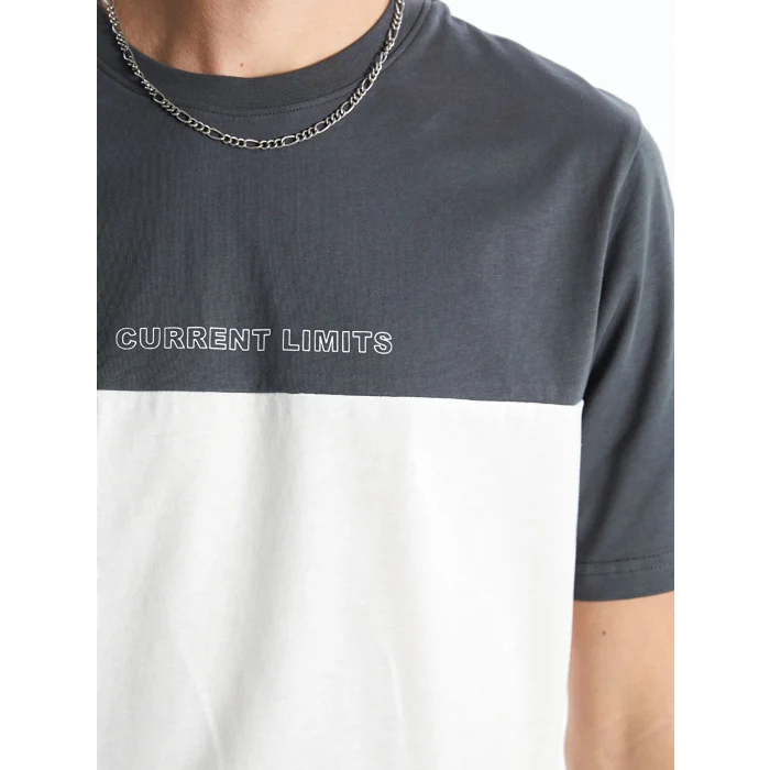 XSIDE Antrasit Bisiklet Yaka Renk Bloklu Erkek Tişört