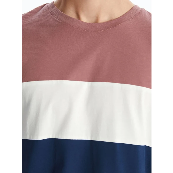 XSIDE Pembe Bisiklet Yaka Renk Bloklu Penye Erkek Tişört