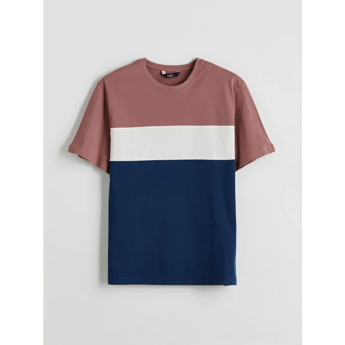 XSIDE Pembe Bisiklet Yaka Renk Bloklu Penye Erkek Tişört