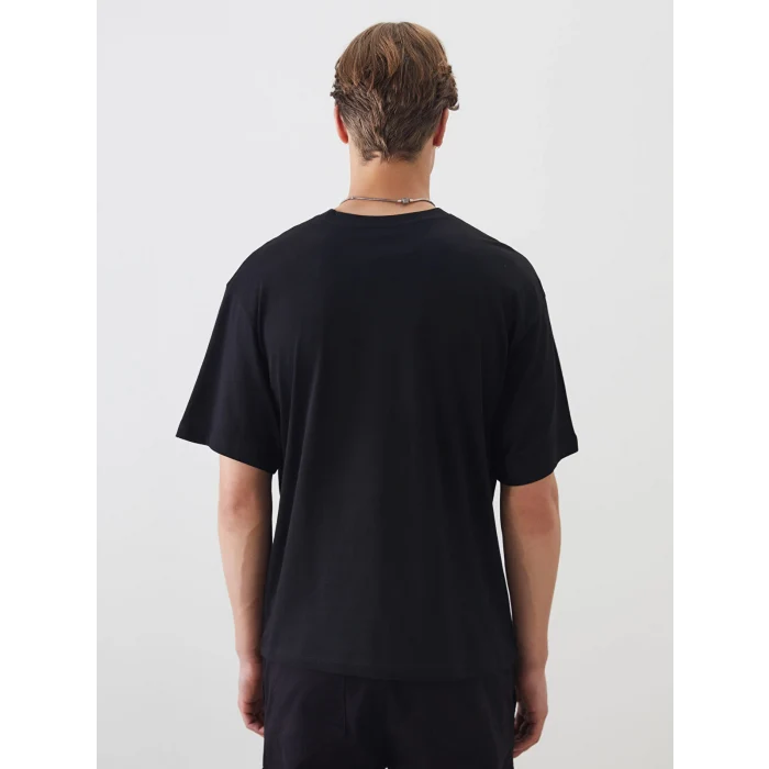 XSIDE Siyah Bisiklet Yaka New York Baskılı Penye Erkek Tişört